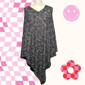 Christopher & Banks Asymmetrical Blue and Beige Knit Poncho